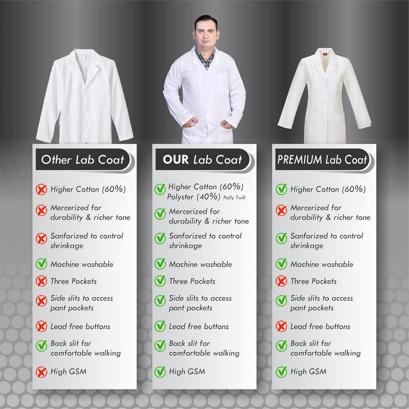 DR Instruments DR Uniforms - Unisex Lab Coat (60% Cotton / 40% Polyester) Sanforized to Prevent Shrinking - (White) - XL - Image 4